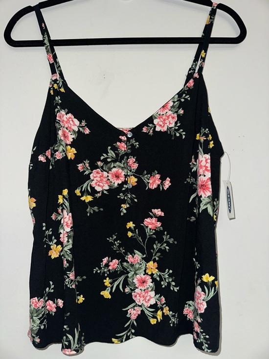 Old Navy Tops - Floral V-Neck Spaghetti Strap Top - Black w/ Pink & Yellow Flowers, M